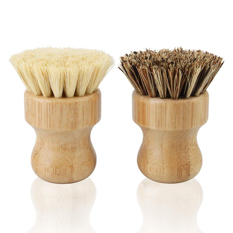 Picowe 2 Pack Bamboo Dish Scrub Brush, Picowe Natural Scrub Cleaning Brush Vegetable Brush for Dishes Cast Iron Pots Pans, Used in Bathroom Kitchen Sink Household Cleaning - Image 1